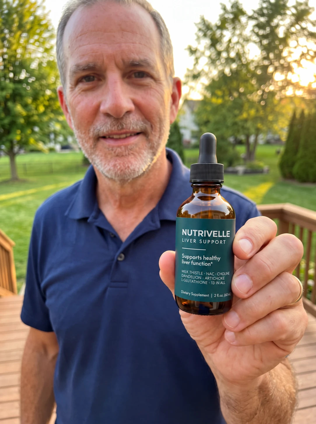 Greg in the supplied customer portrait with the product label rebranded to Nutrivelle